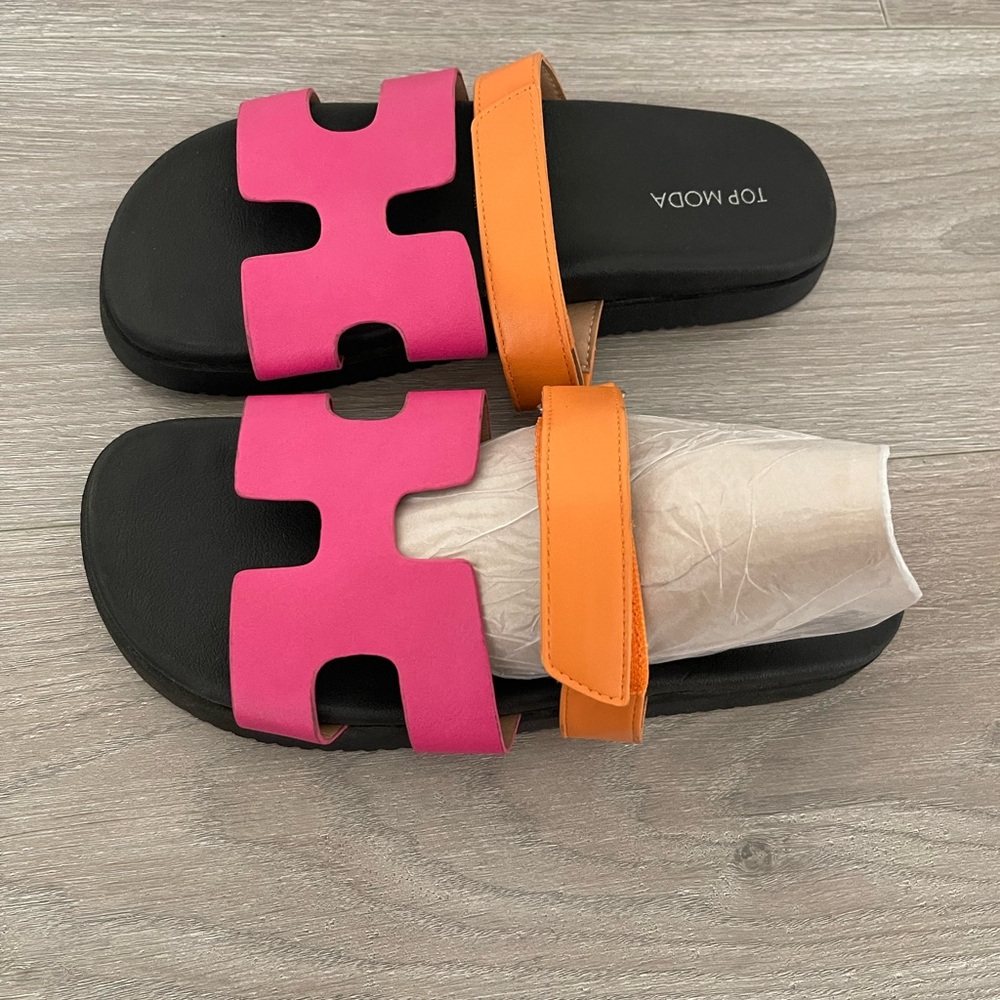 Pink and Orange Trendy Slide Sandals